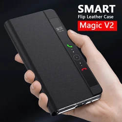 Smart Window leather Case For honor Magic V2 2025 Case Protection Cover Fold case for honor Magic v2 5G Stand Cover