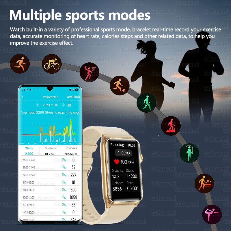 สําหรับ Xiaomi การจัดการสุขภาพสมาร์ทนาฬิกาผู้ชายผู้หญิง Heart Rate ความดันโลหิตบลูทูธ IP68 กันน้ํากีฬาสร้อยข้อมือสมาร์ท