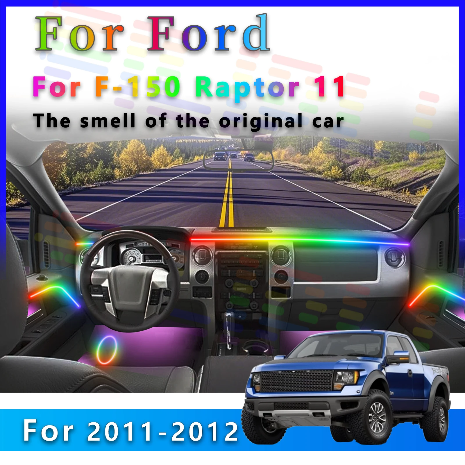 

Для Ford F-150 Raptor 14-го поколения Премиум светодиодная внутренняя атмосферная лампа 64 цвета акриловая полоса с управлением через приложение несколько M
