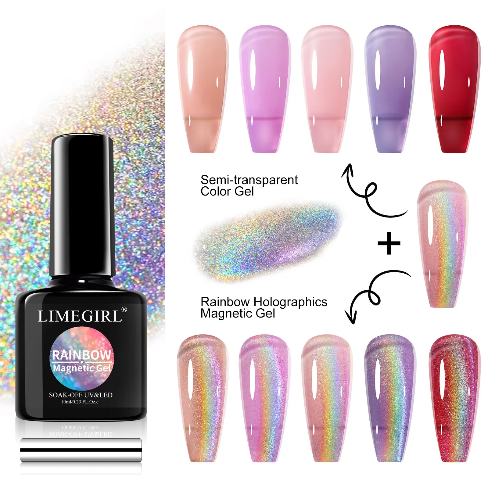 Limegirl colorido olho de gato magnético uv gel unha polonês conjunto arte do prego glitter gel verniz semi-permanente imersão uv gel verniz