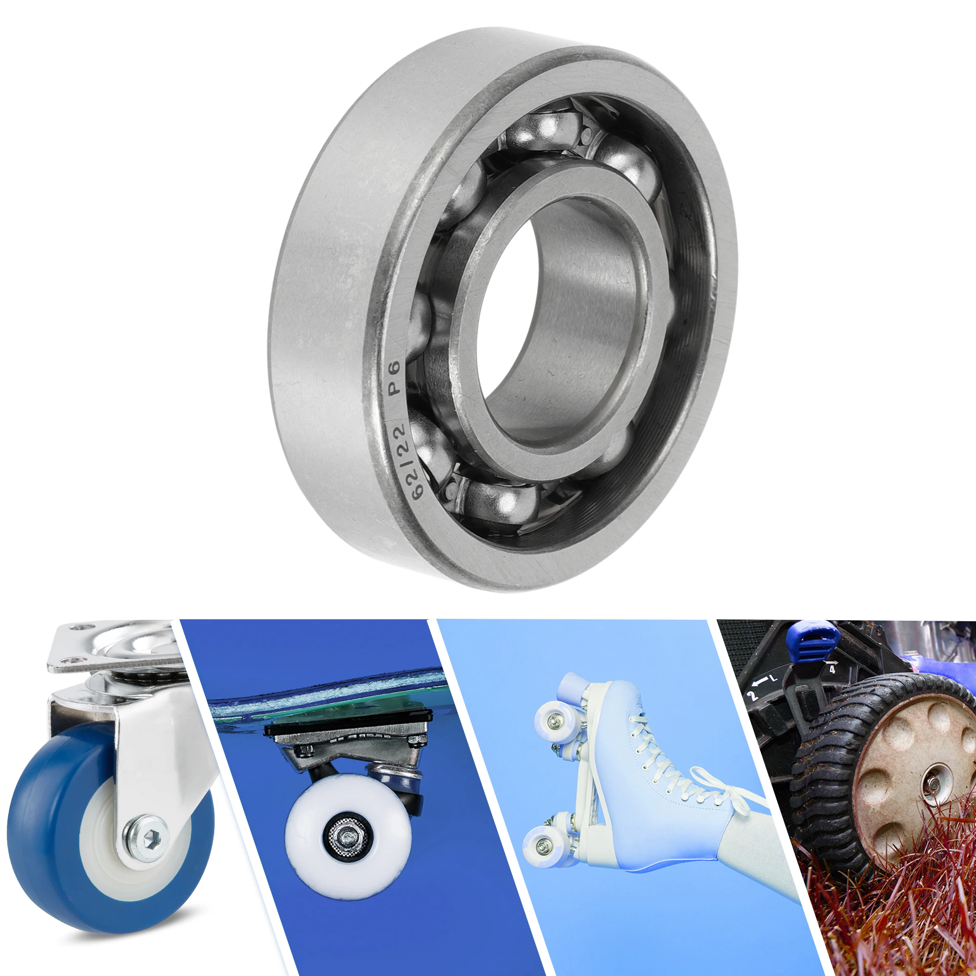 Motoforti 62/22 Deep Groove Ball Bearings P6 22x50x14mm Lubricated Bearings Open Type Silver Tone Scooter Skateboard Wheel