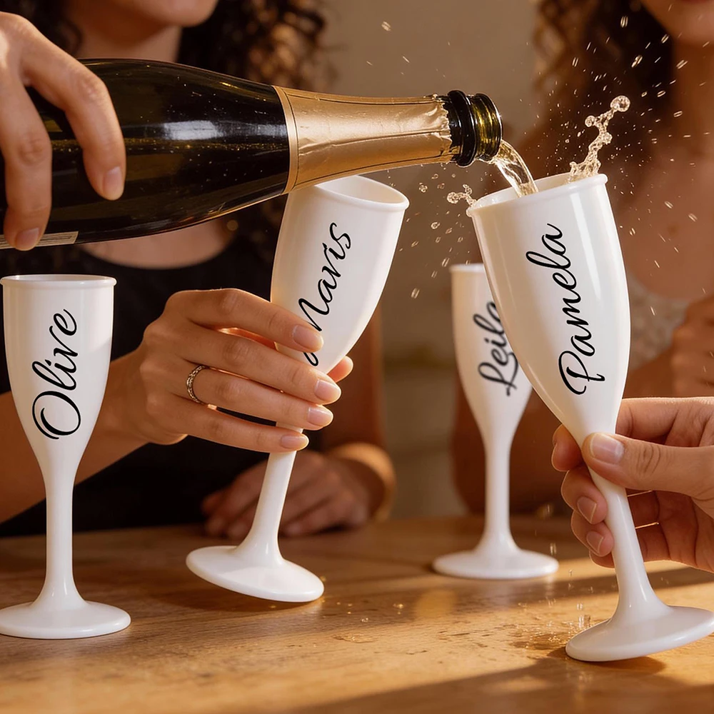 Personalized Wedding Champagne Flutes Custom Plastic Wine Cup Bride & Bridesmaids Gifts Bach Party Favors Commemorative Gift