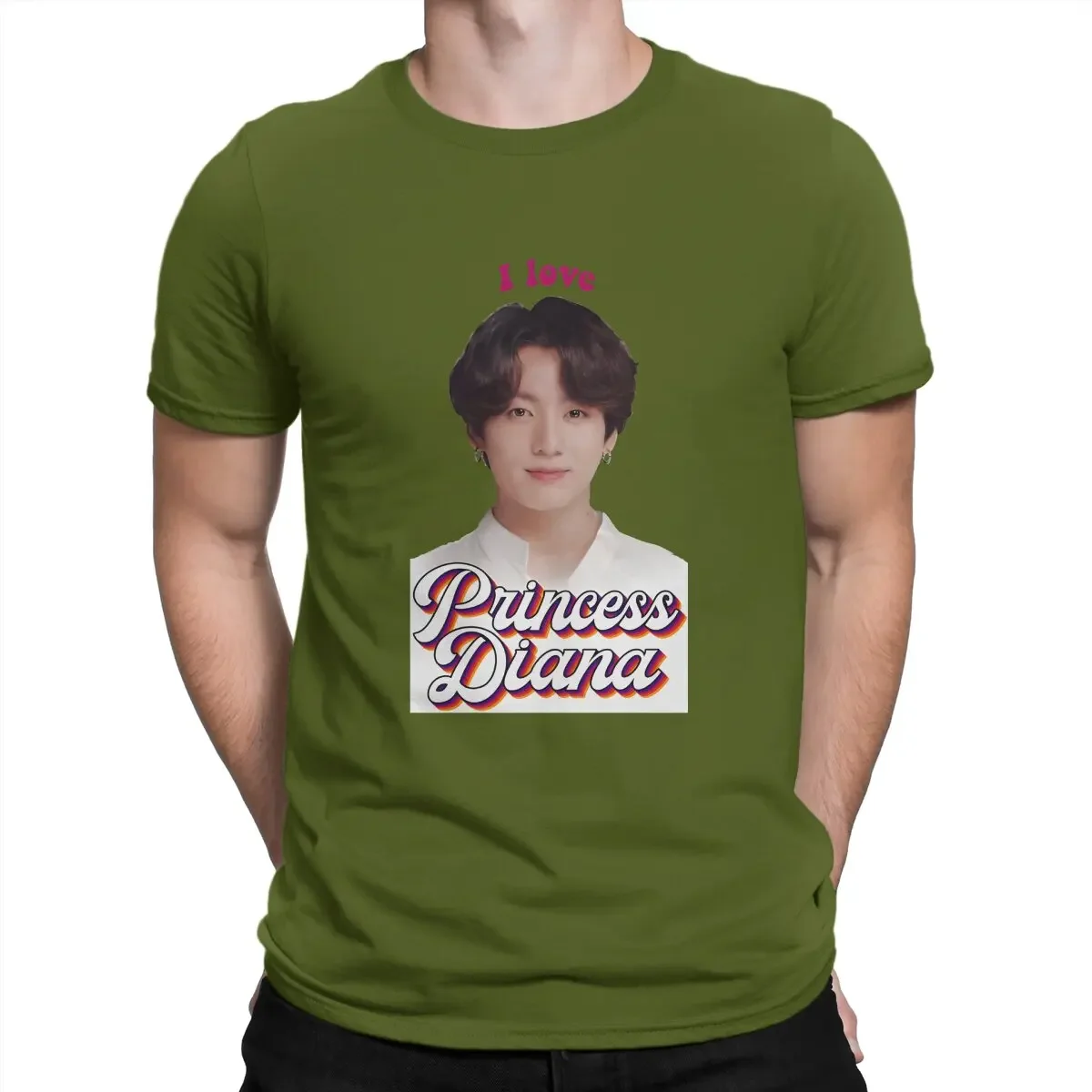 JungKook TUJUH Short Sleeve Tee Shirt Princess Diana Jungkook Kpop Retro Meme T-Shirt for Men Round Collar Pure Cotton T Shirt