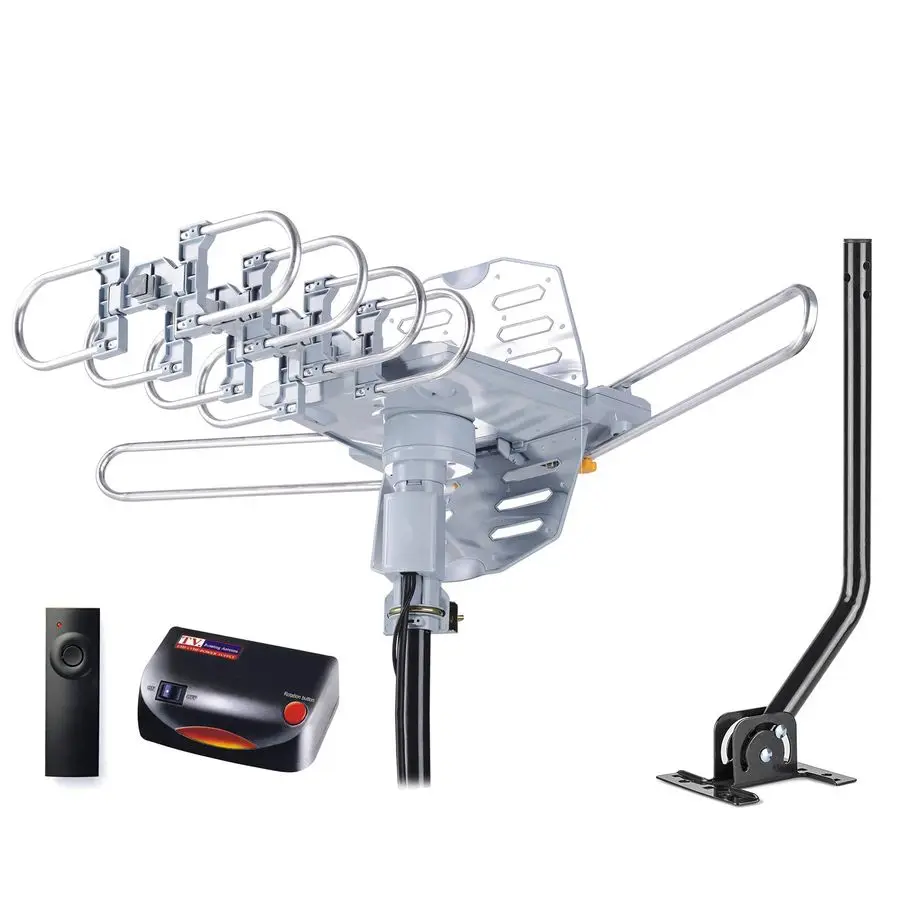 

Amplified Outdoor TV Antenna with 360 Motorized Rotation, UHF VHF LongRange Reception, Remote Control, Mounting Pole amp 40FT RG