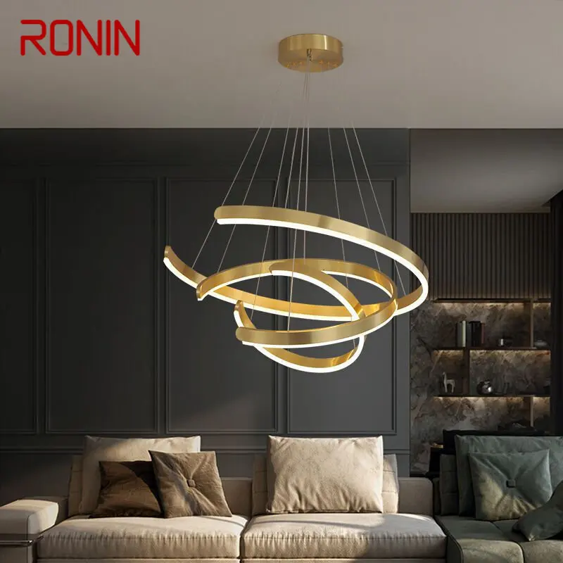 

RONIN Nordic Modern Pendant Lamp Creative LED Ring Fixtures Gold Luxury Chandelier Light For Home Living Room Bedroom Decor