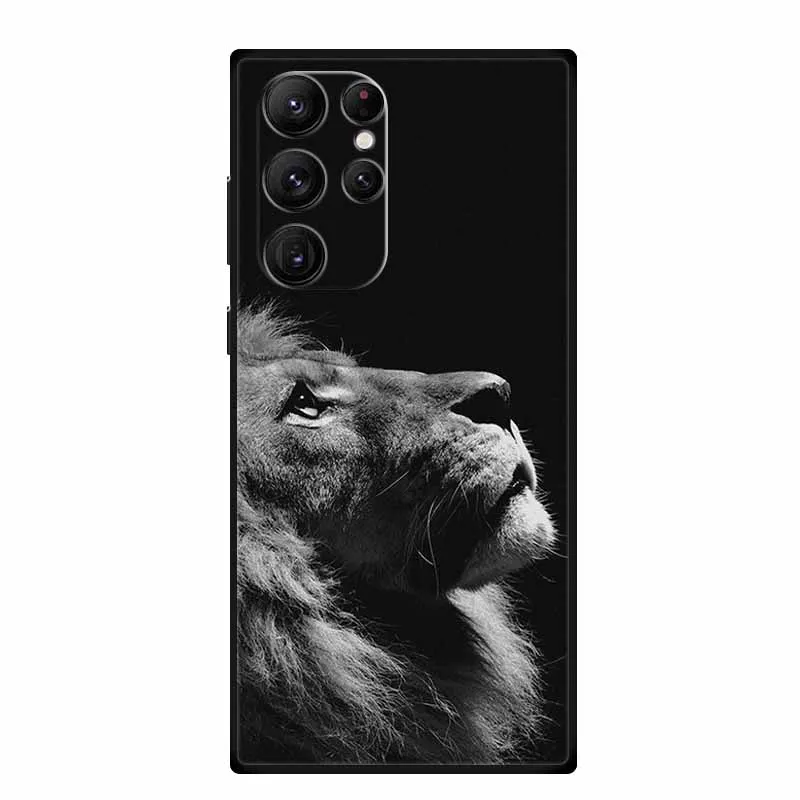 For Samsung S22 Ultra Phone Case Cover Lion Wolf Cat Black Silicone Soft Back Cases For Samsung Galaxy S22 Ultra Case S 22 Ultra