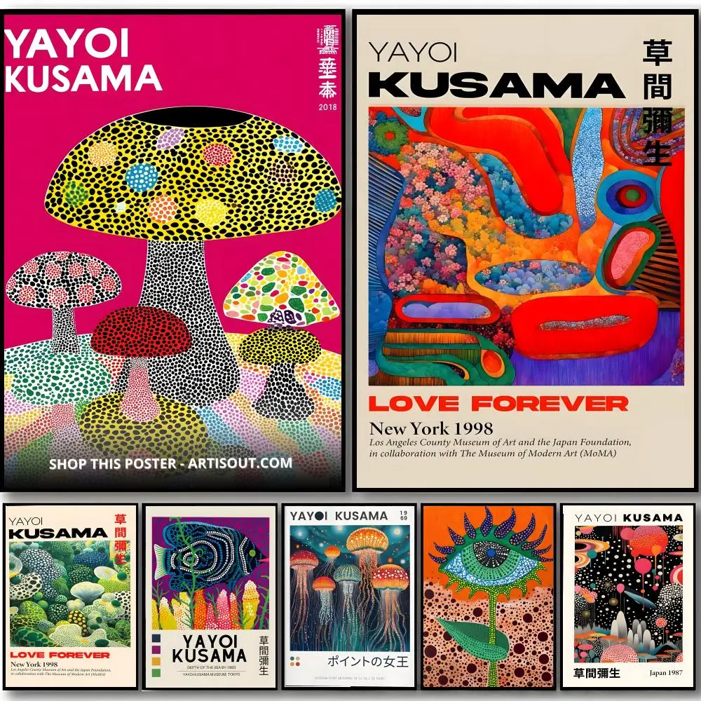 Y-Yayoi K-Kusama Kunstposter, HD-Kunstposter, selbstklebende Wanddekoration, wasserfest, für Zuhause, Schlafzimmer, Bar, ästhetische Dekoration