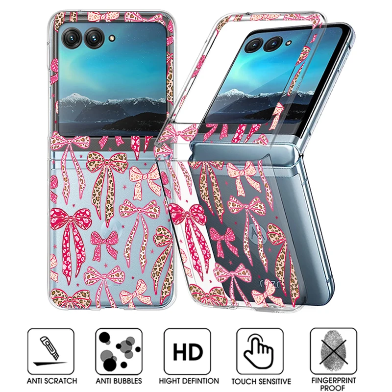 Pink Cherry Bowknot Printed Phone Case For Motorola Razr 60 Ultra Razr 50 40 Ultra 50 40 Clear Shockproof Hard PC Folding Cover view 5
