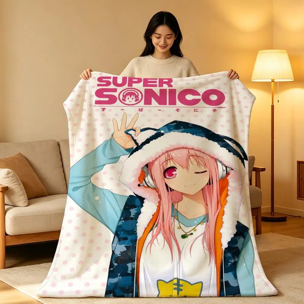 Anime S-Super Sonico Japanese Music Character Cute Throw Soft Warm Flannel Blanket Lightweight for Sofa Bed Couch Travel Adults