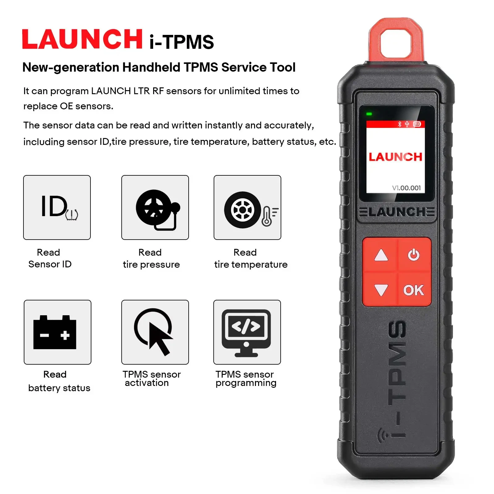 Launch i-TPMS Tire Pressure Detector Upgraded of TSGUN with RF Sensor work alone by i-TPMS APP or Work with Launch X431 PAD V V+