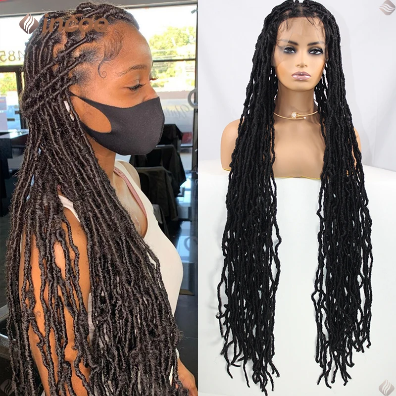 

40" Long Dreadlocks Wig Synthetic Full Lace Braided Wigs For Black Women Curly Wigs Knotless Box Braid Wig Braid African Locs