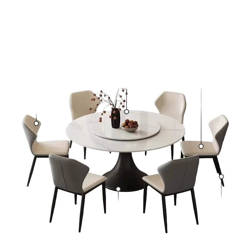 

Легкий роскошный французский круглый обеденный стол, обеденный стол и стул, комбинация каменных плит, простой проигрыватель