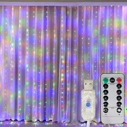 Cortina de luces LED alimentada por USB con Control remoto, luces de vacaciones, boda, dormitorio interior, decoraciones navideñas para fiestas en casa