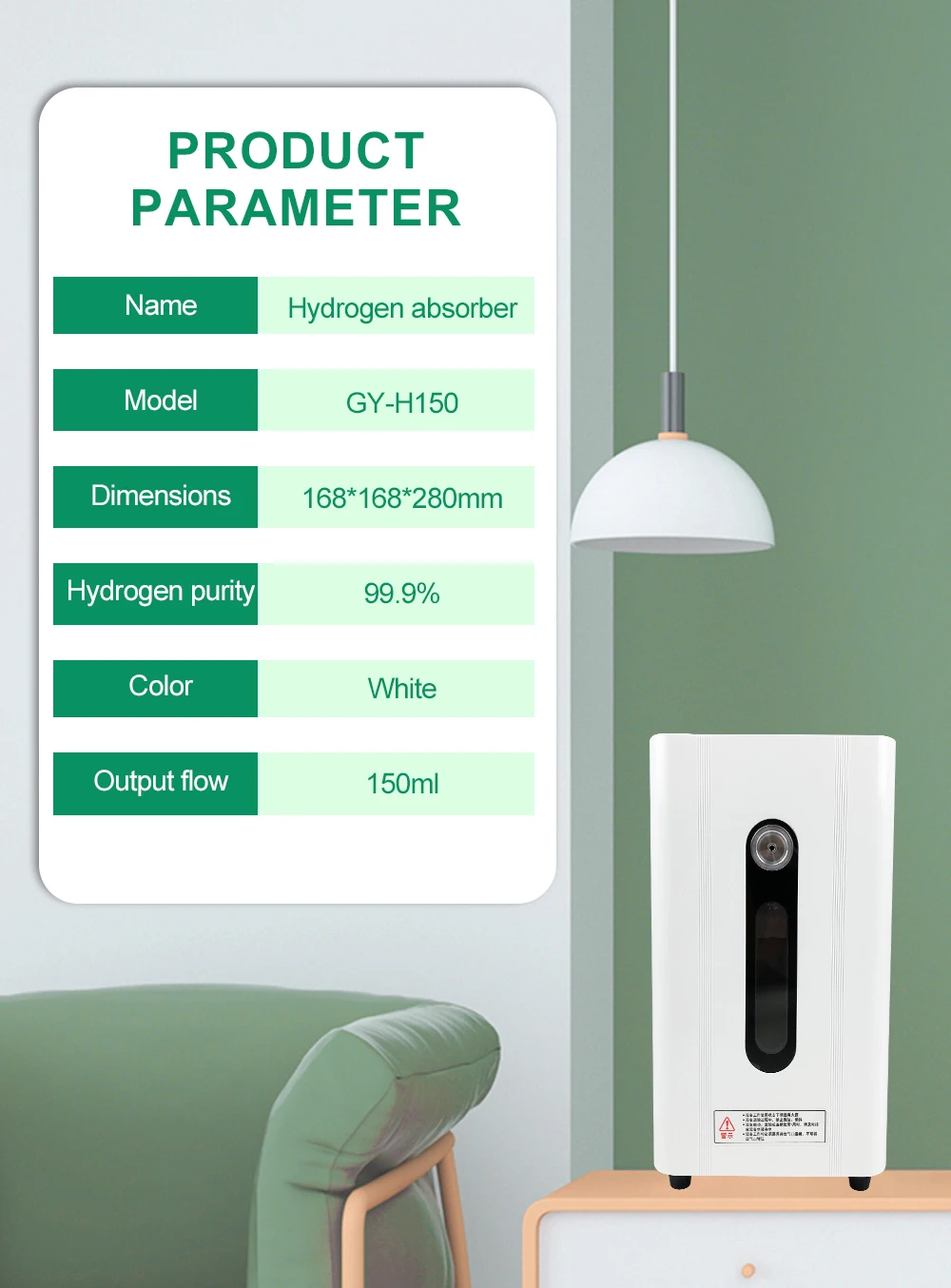 2026 Best Selling Hydrogen Inhalation Machine Quiet Portable High Purity H2 Hydrogen Water Generator 150ml/min for Home