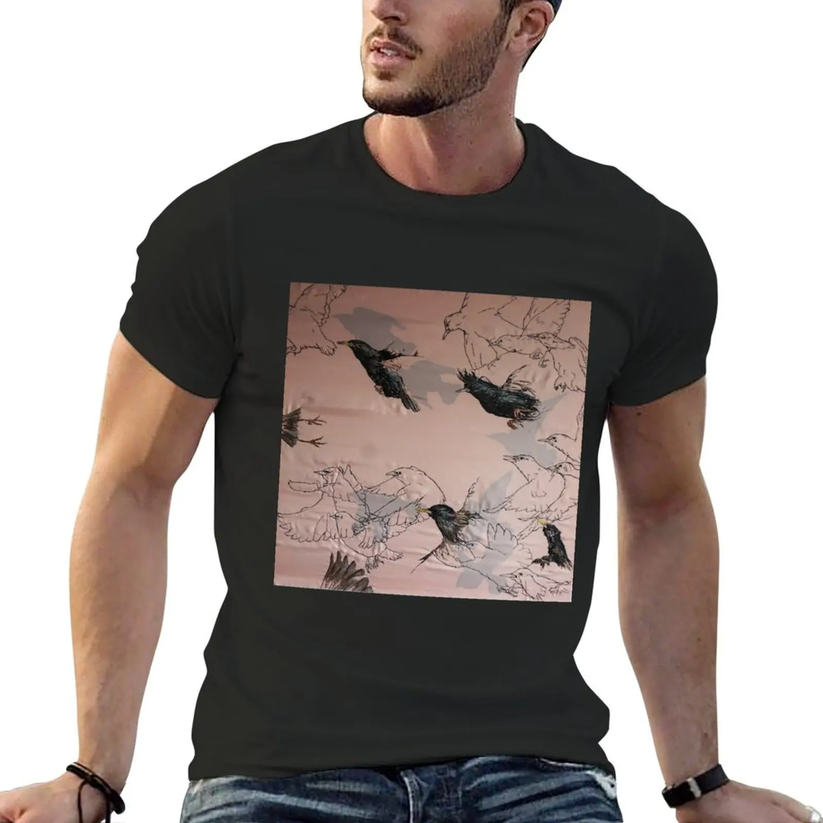 Starling Murmuration 1 Art T-Shirt anime clothes blue archive custom shirt black t shirts for men