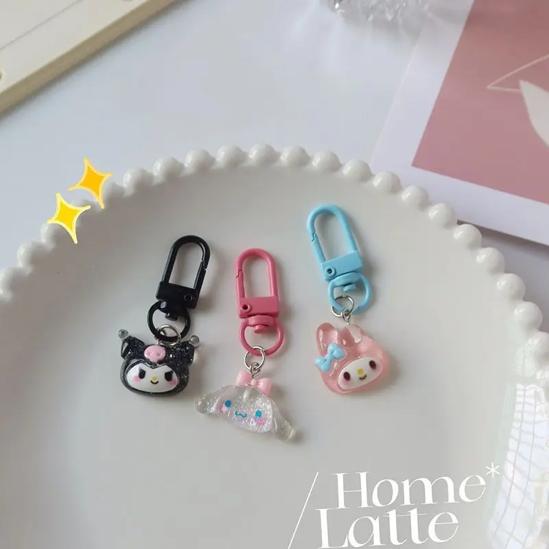 Anime Hello Kittys Cinnamonrolls Transparent Fine Flashing Keychain Cartoon Jade Dog Kuromis Melodys Bag Pendant Accesorios