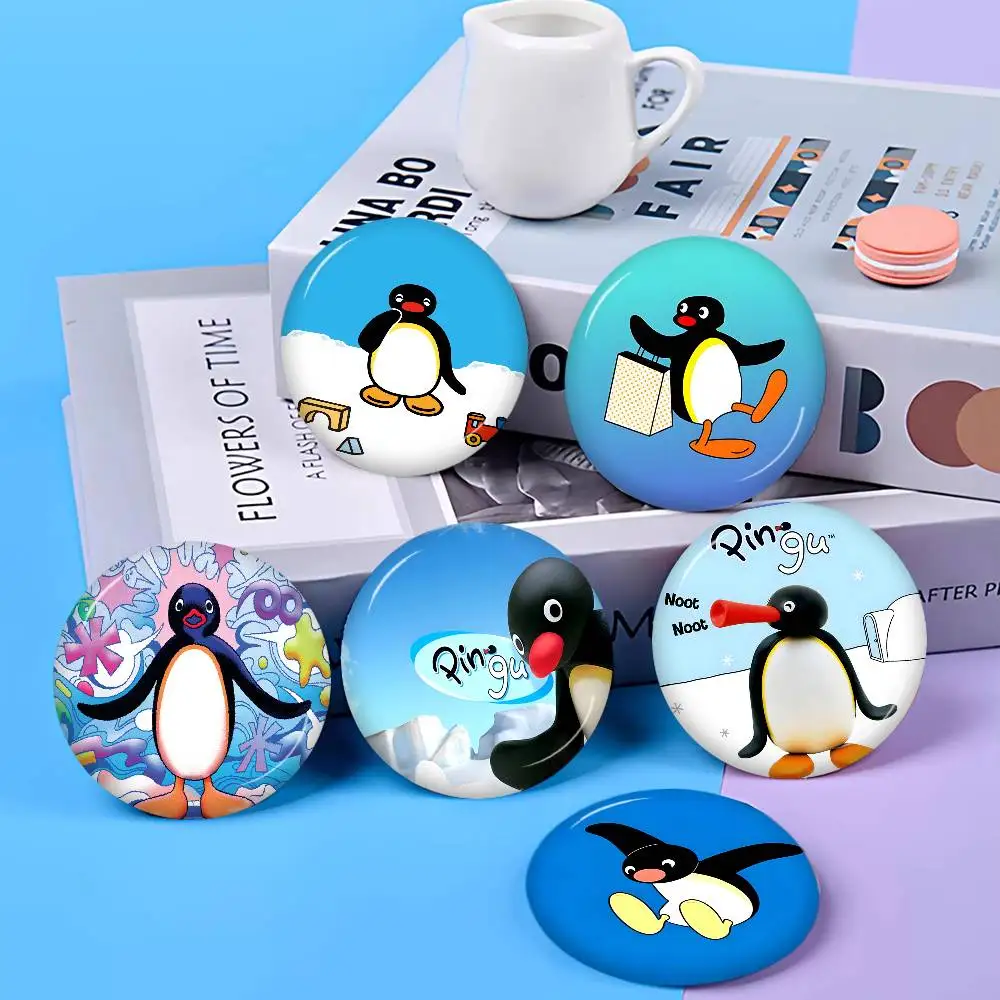 Cartoon Cute Pingu Penguin 58mm Cute Anime Figure Icon Badge Handmade Tinplate Brooch for Backpack Clothes Chest Ornament Gifts