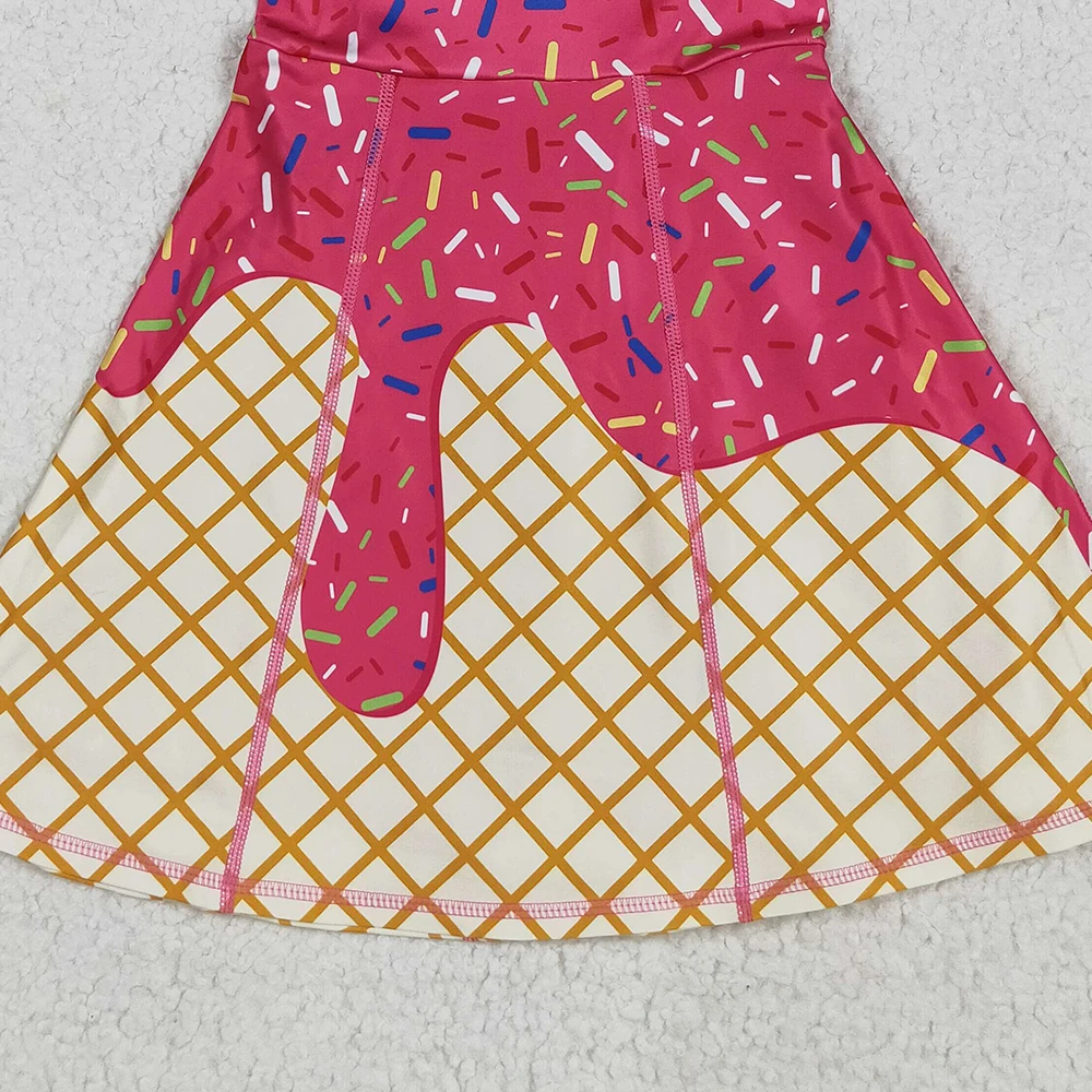 طفل الفتيات الوردي الداكن رش فريق اليوغا نشط الركبة طول فستان بلا أكمام الوردي الساخن آيس كريم رش الفتيات ملابس رياضية