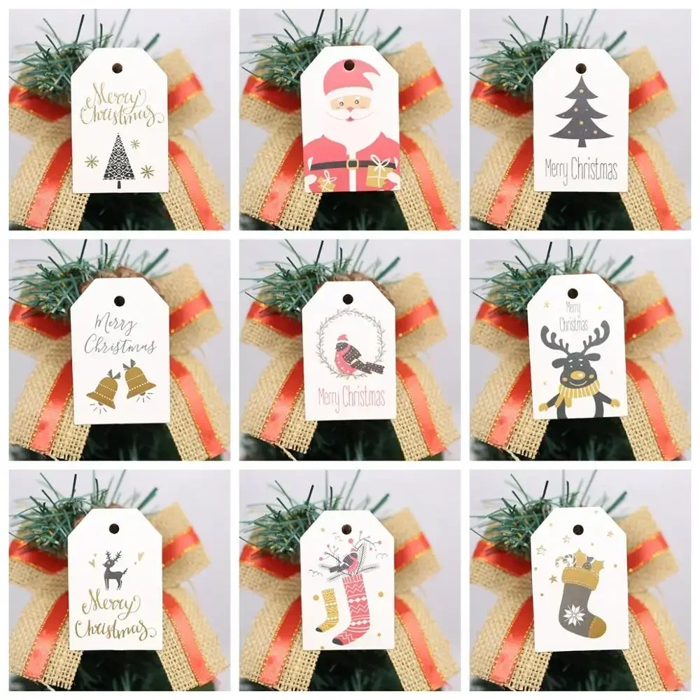 Merry Christmas Series Paper Hang Tags DIY Kraft Santa Claus Paper Cards Christmas Party Labels Gift Wrapping Supplies 50pcs