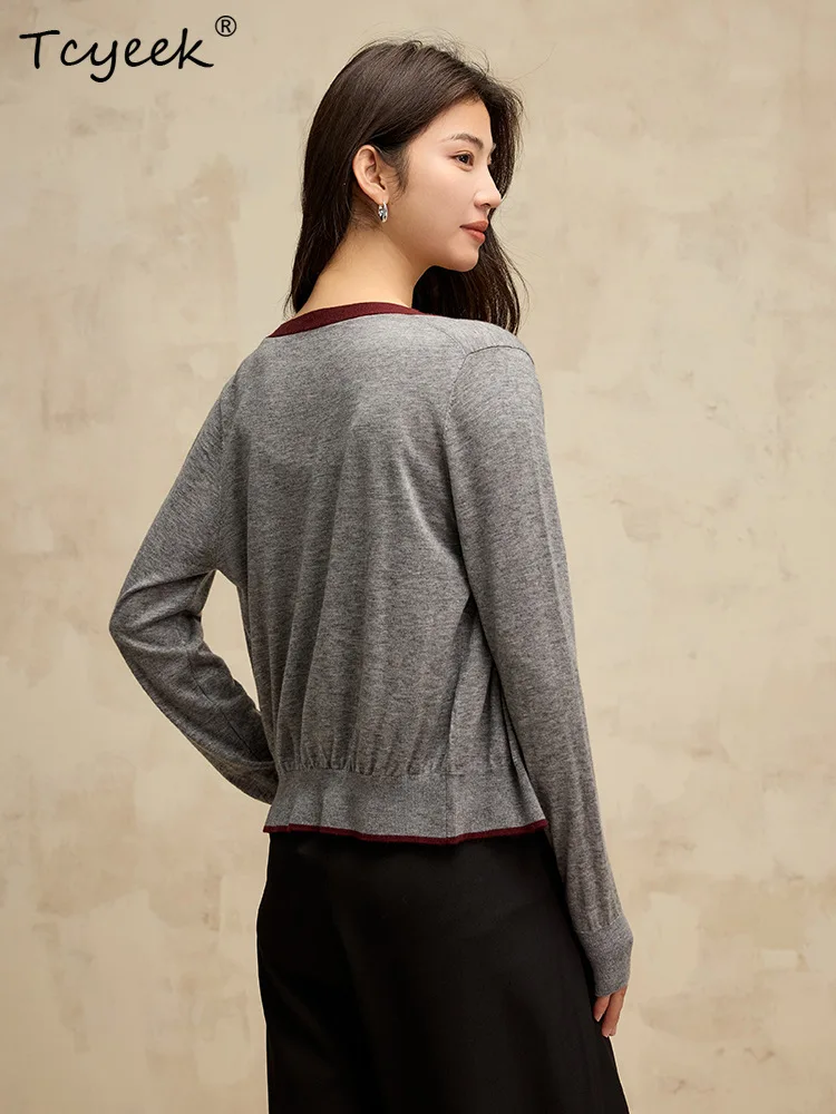 

Tcyeek, 32.1%Sheep Wool, Cardigan Set for Women, Contrast, 2Pieces, Fashion Chic Sweaters, 2024 Autumn Winter New Top C49502QM