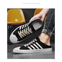 Fashionable Men's Canvas Shoes 2024 Breathable Flat Shoes Canvas Sports Shoes Men's Vulcanized Shoes Lace Up Casual Shoes Men's