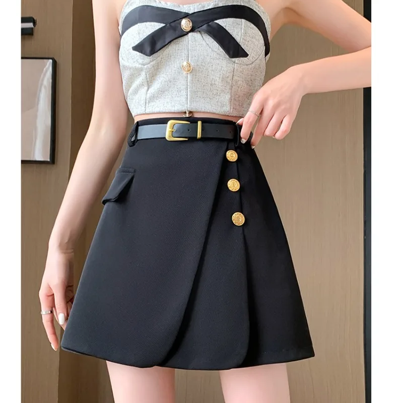 

2024 Temperament Women's Spring Button Set Irregular A-line High Waist Korean Style Fashion Style Versatile Wrap Hip Skirt