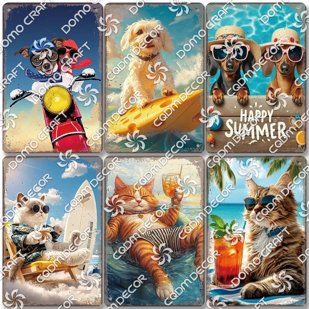 

Dachshund Surfing Tin Signs, Cats Summer Beach Life Metal Plaque, Beach Bus Metal Poster, Retro Wall Decor Bar Club Hotel Home