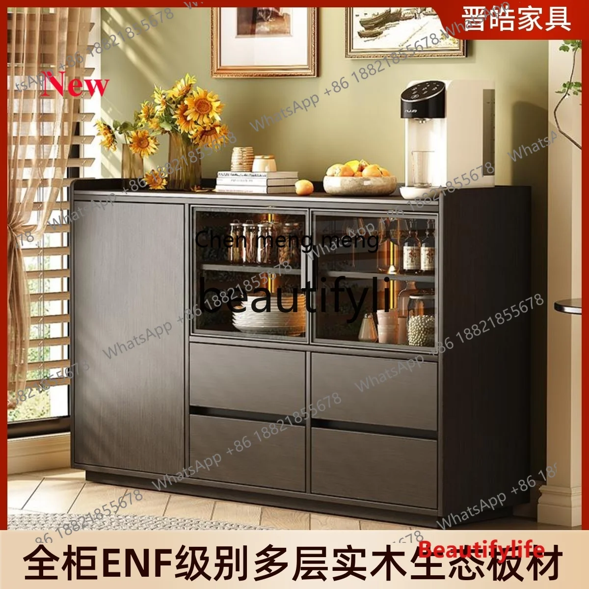 A32 Modern Rock Slab Sideboard High-End Light Luxury Solid Wood Home Living Room Side Cabinet Wall-Mounted Chest of Drawers