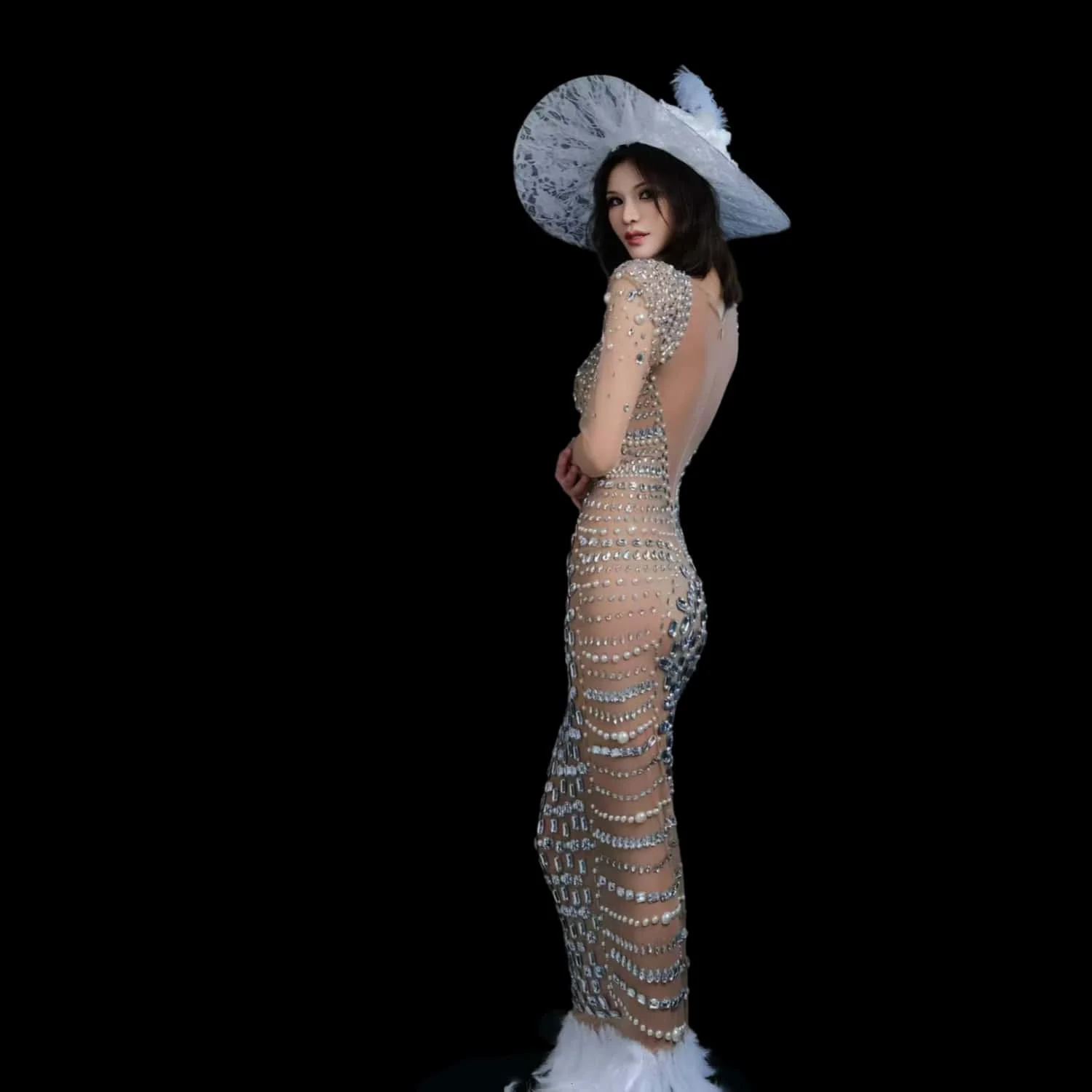 Luola Luksusowe Błyszczące Sukienki z Piórami na Wieczór, Bal, Imprezę Celebrytów, Urodziny, Strój Sceniczny dla Piosenkarki, Suknia Ślubna