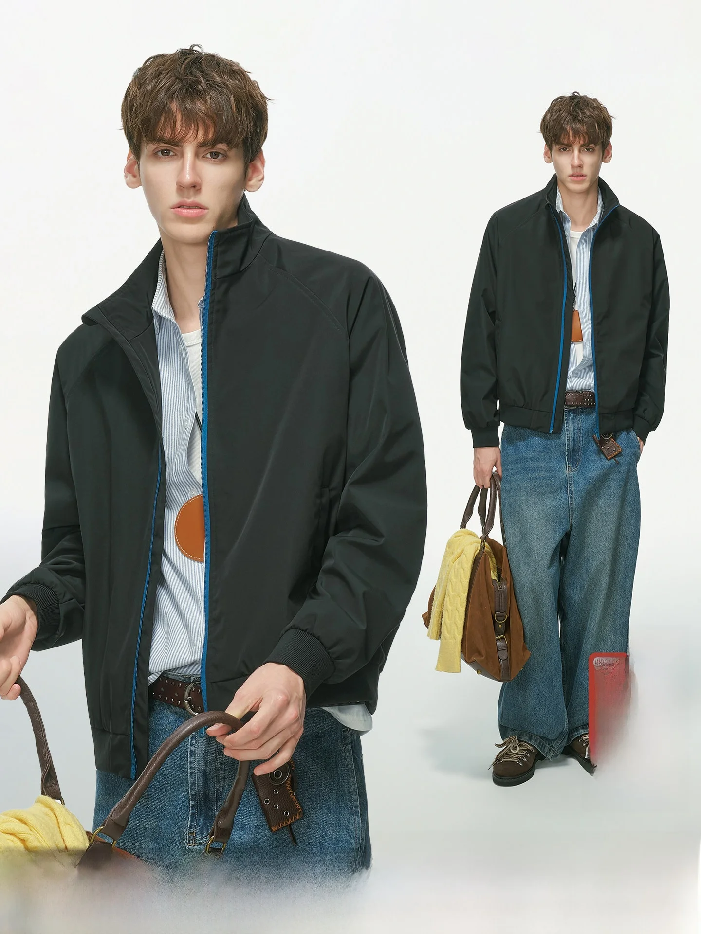 Dream Made American Minimalist Style Stand Collar Zipper Jacket Men's Autumn Color Collision Door Front Men's Outerwear