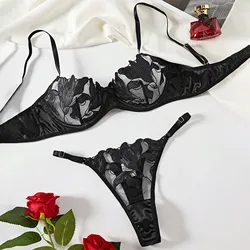 Lingerie Transparent Bra Panty Set Shoulder Strap Underwear 2-Piece Lingerie Set Sexy Erotic Transparent Lace Intimate