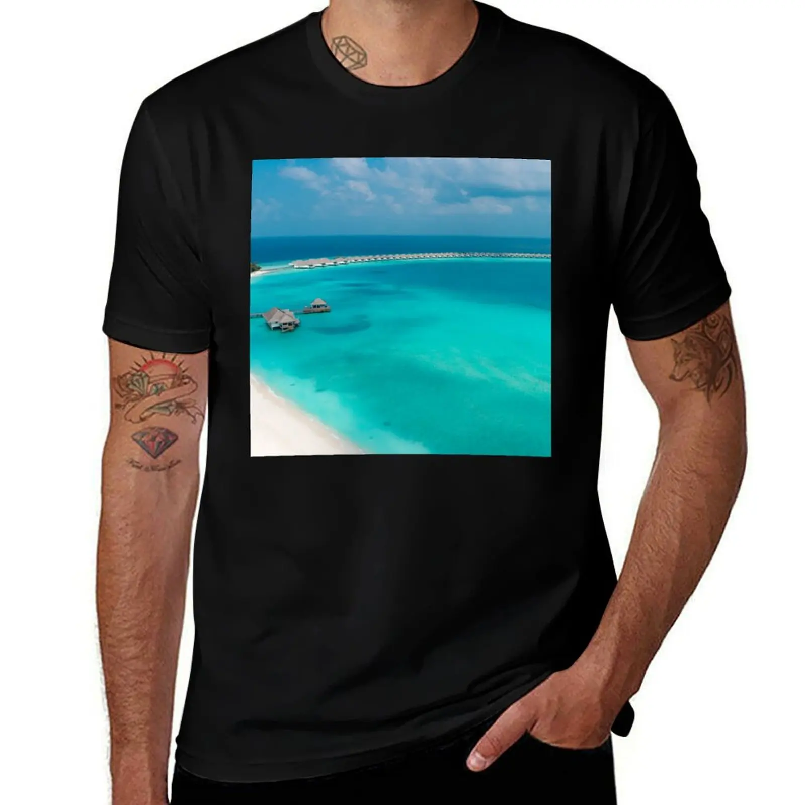 Tropical Maldives Turquoise Blue Ocean T-Shirt summer clothes customizeds mens white t shirts