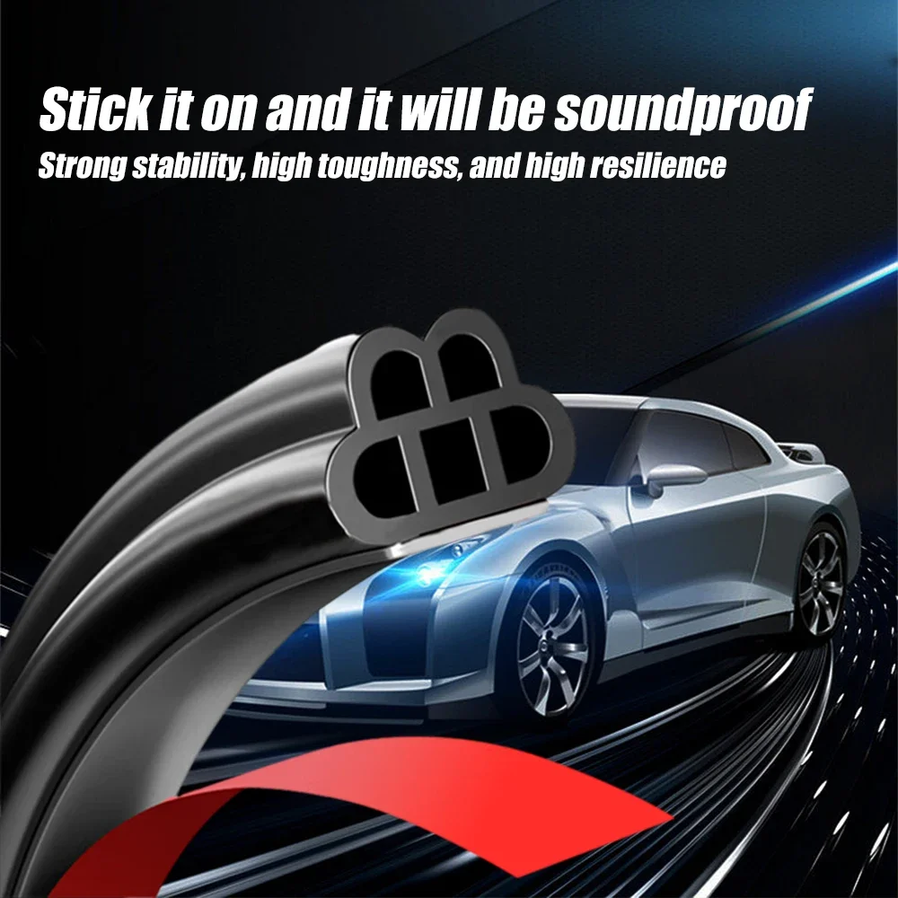 Thickened Auto Door Rubber Weather Stripping 5-Hollow Self Adhesive Seal Sound Insulation Wind Noise Reduction Waterproof Tape
