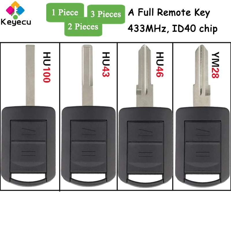 

KEYECU Remote Car Key With 2 Buttons 433MHz ID40 Chip for Opel Vauxhall Corsa C Meriva Agila Tigra Astra Combo Van Fob 5WK48668