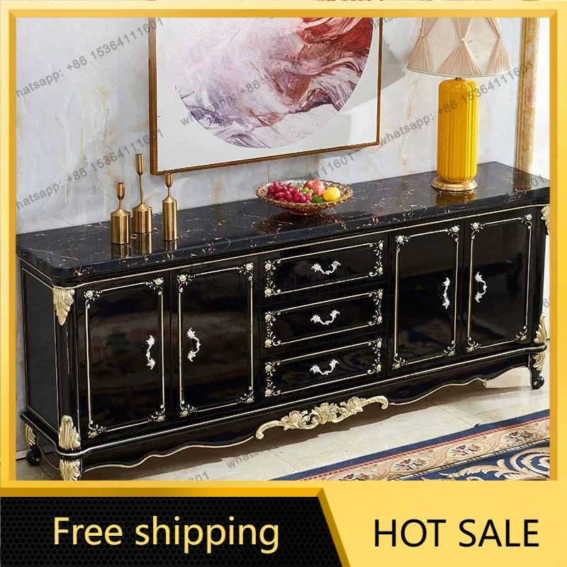 FG European solid wood dining side cabinet American marble light luxury sofa backrest locker