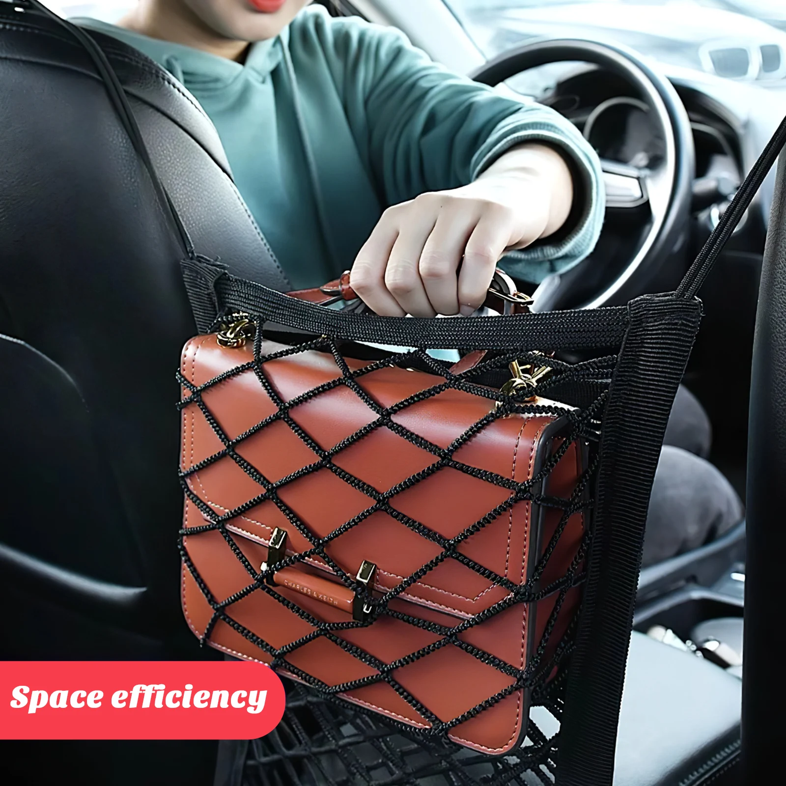 

Storage Box Hanging Bag Black Polyester Seat Organizer between Seats Travel Purse Holder Net Pocket Mesh Space Saver Pet Barrier