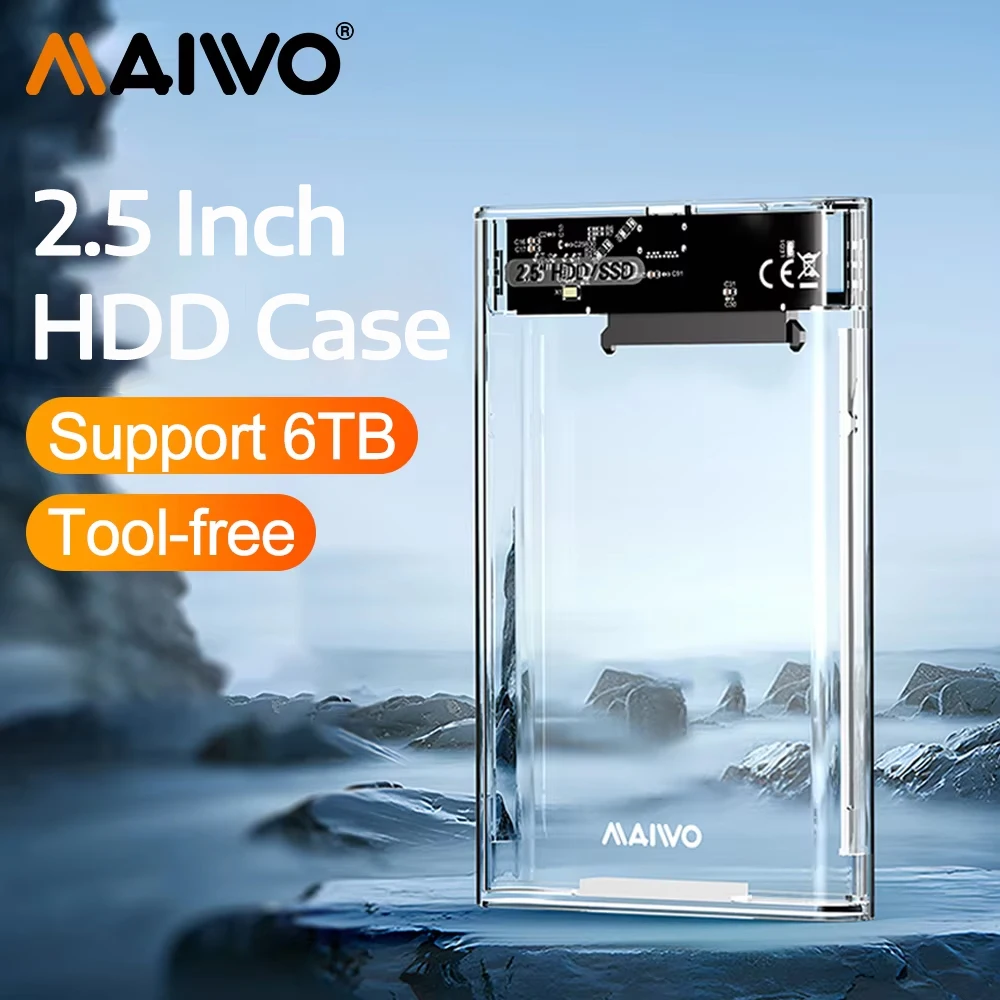 

MAIWO Transparent 2.5 Inch HDD Case SATA to USB 3.0 Hard Drive Enclosure External Box for 5Gbps speed 6TB Max HDD SSD Disk Case