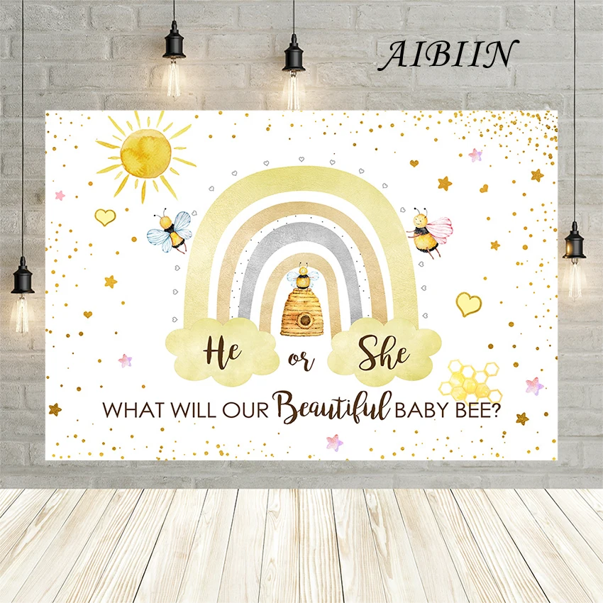 

AIBIIN Gender Reveal Background Baby Shower Newborn Boy Girl Photocall Customizable Photography Backdrop Decoration