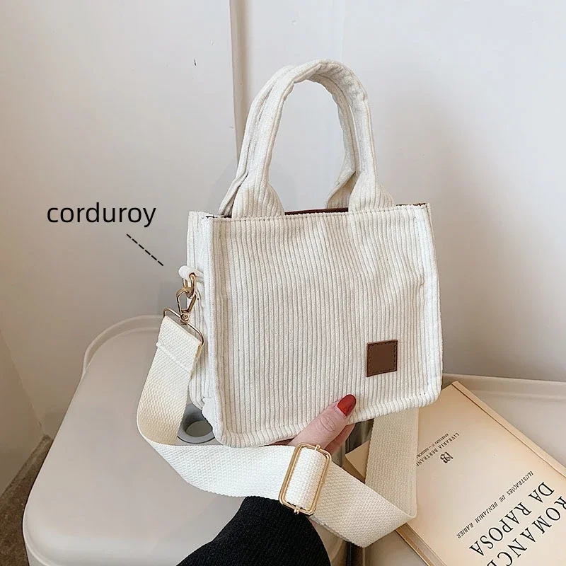 Female Vintage Corduroy Textile Small Size Side Sling Shoulder Bag Korean Stylish Phone Portable Square Crossbody Bag Handbag