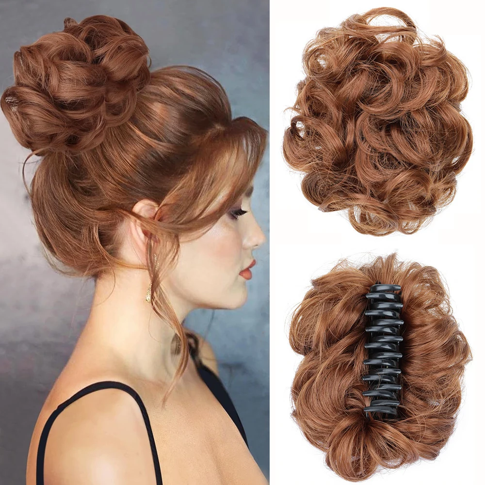 Synthetischer Messy Bun Haargummi mit Haarklammer, Haarverlängerung aus Hochtemperaturfaser, Flauschiger Chignon für Frauen – Detail 11