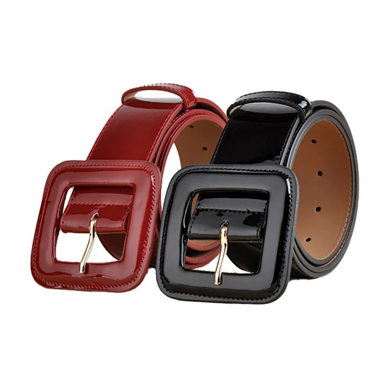 Black Patent Leather Belt Retro Wide Leather Belt with  display picture 2