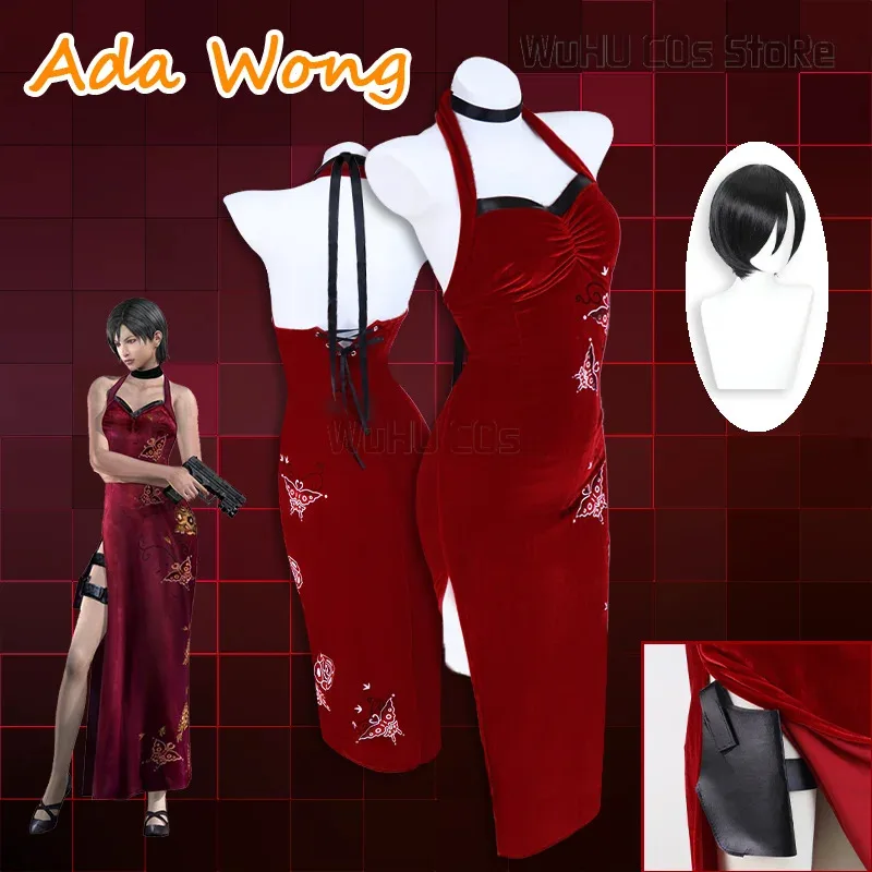 Disfraz de Resident 4 Ada Wong para mujer, vestido rojo Cheongsam malvado, disfraz de Carnaval de Halloween, traje para mujer y niña; 3, k8't,