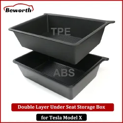 For Tesla Model X 2023 Under Seat Storage Box Case Organizer TPE + ABS Dual Layers Underseat Drawer Tray Interior Accessories