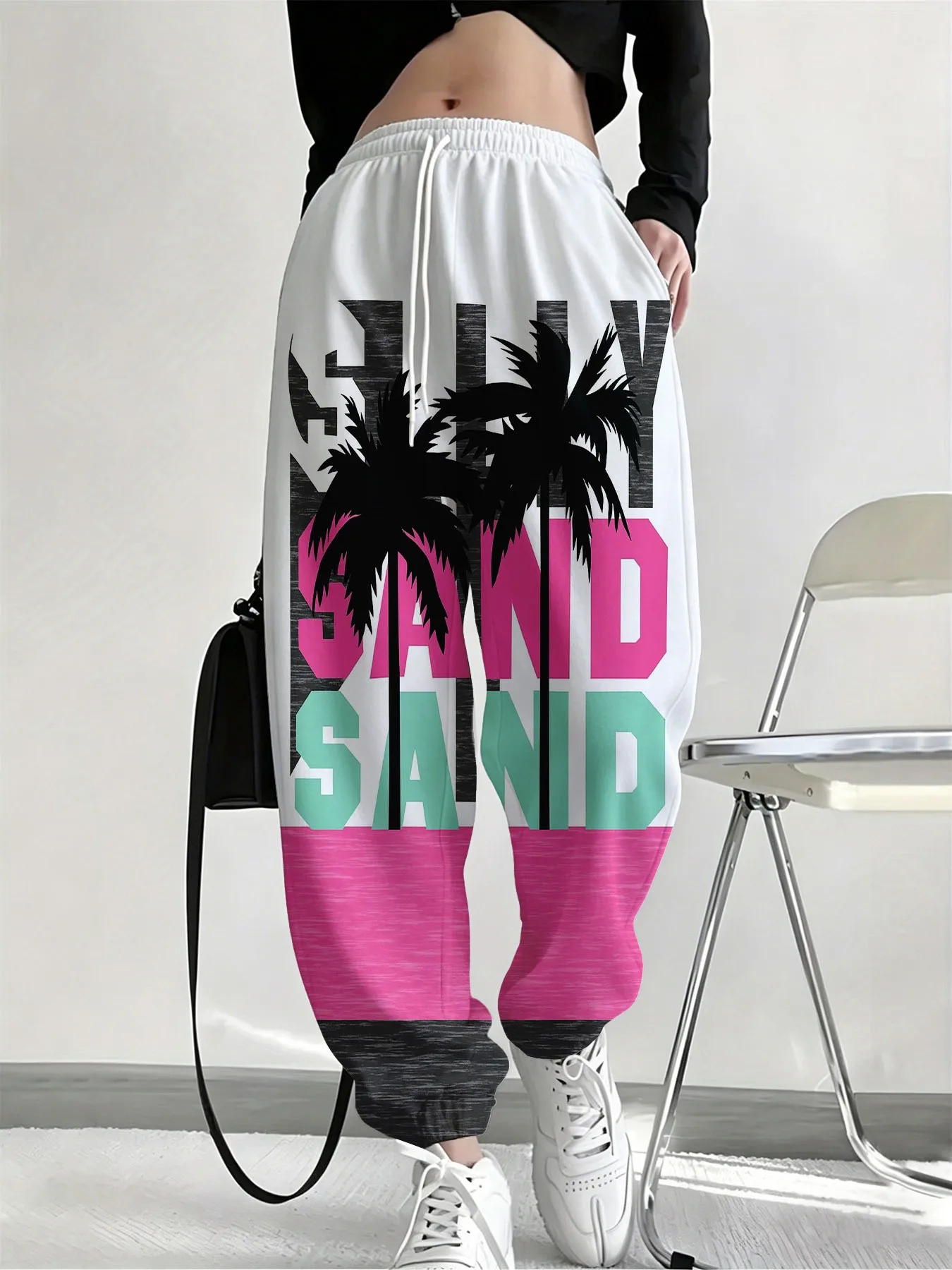 2026 autumn and winter new style street fashion casual comfortable easy-matching 3D coconut tree pattern printed women's pants
