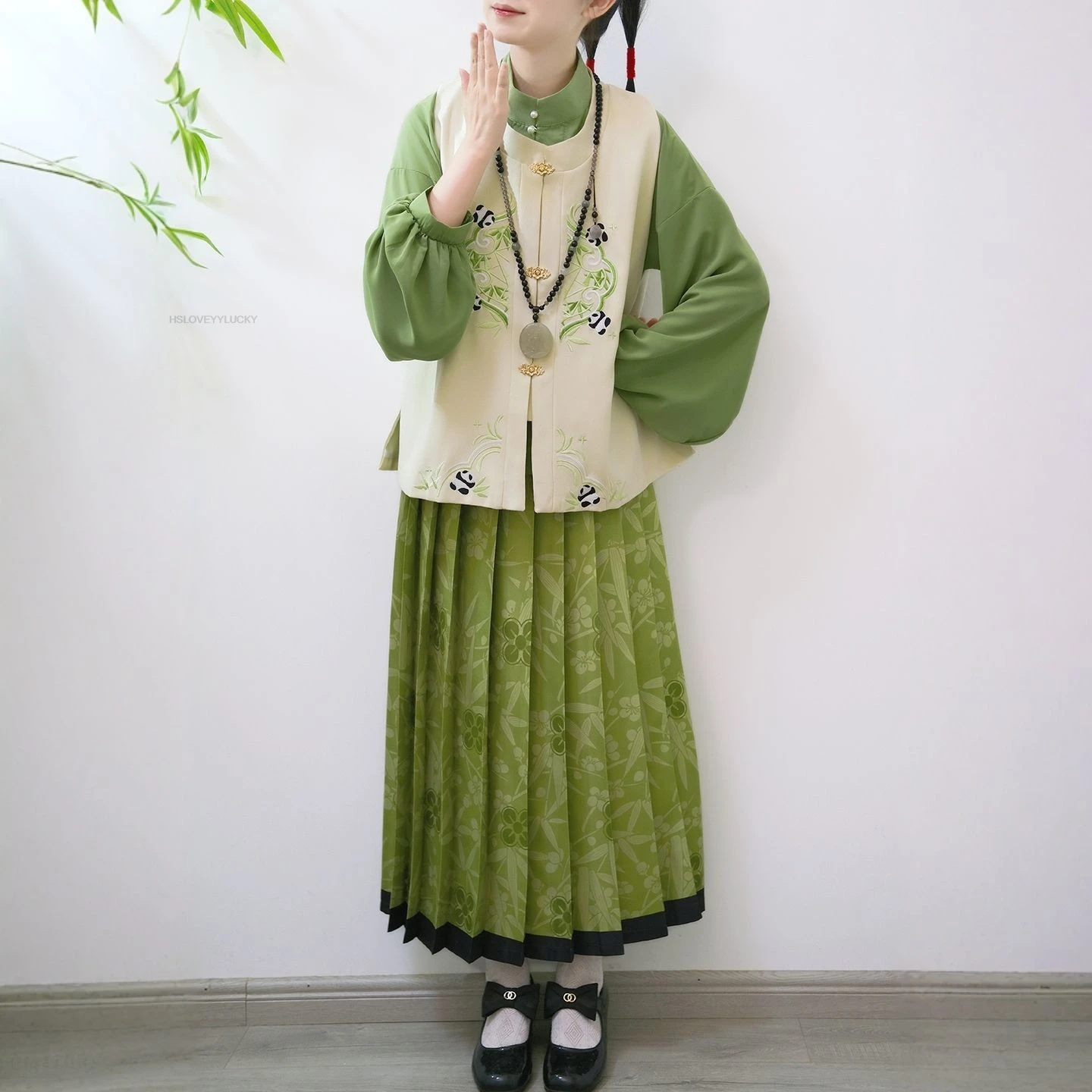 Chinese Ming-style Hanfu Women's Round Collar Biajia Stand Collar Front-Opening Shirt Daily Chinese Style Set Autumn Winter