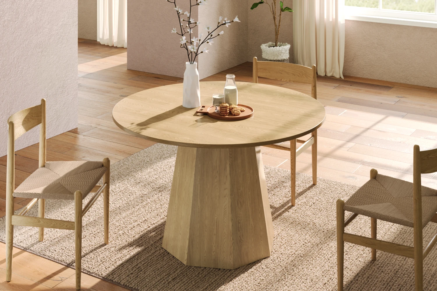 Runder Esstisch 120cm Eiche skandinavisch für 4-6 Personen minimalistisch leicht montierbar – Detail 2