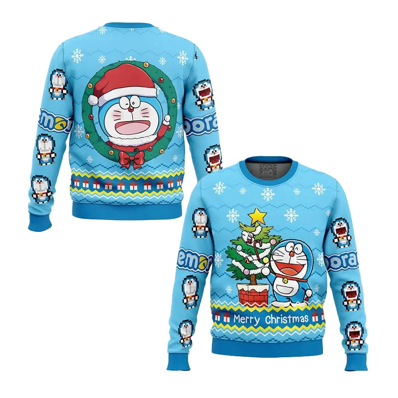 Doraemon Ugly Christmas Sweater Is Simple Stylish And Versatile With Various Patterns Suitable For Christmas Movie Nights