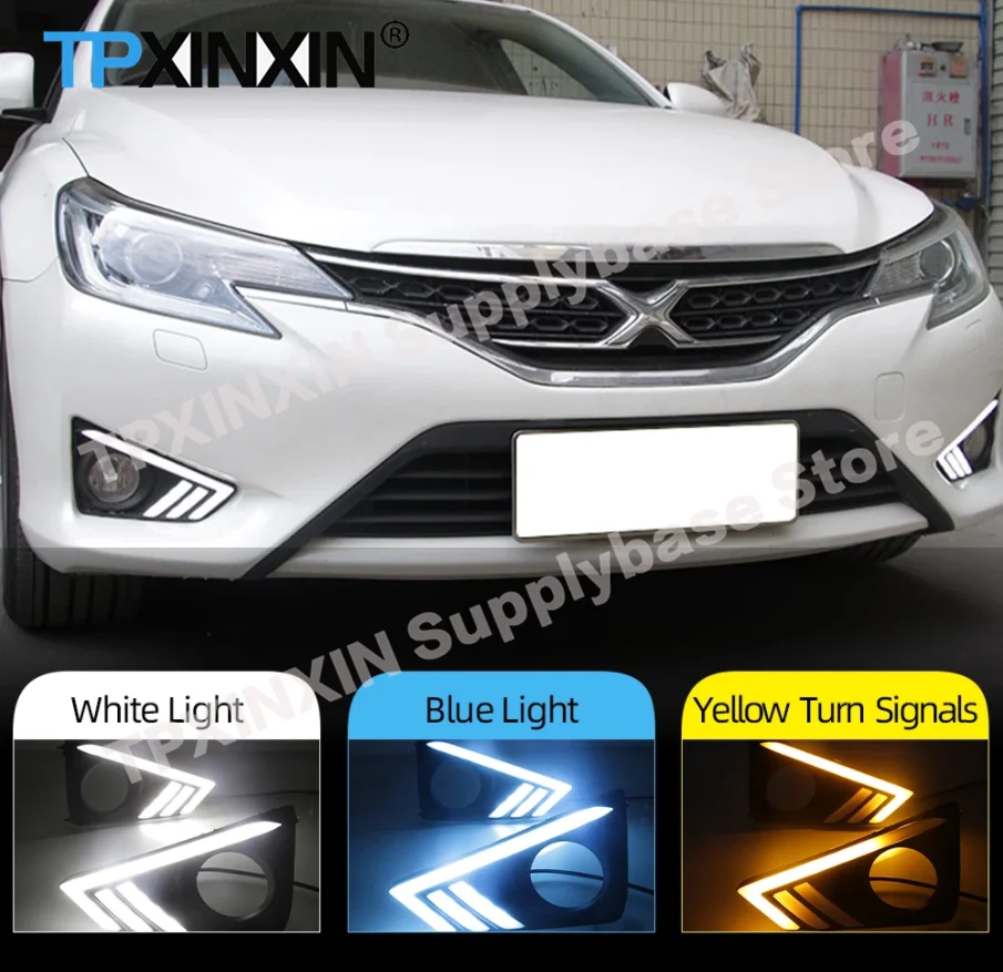 Car DRL Daytime Running Light LED Fog Lamp With Dynamic Yellow Turn Signal For Toyota MARK X REIZ 2013 2014 2015 2016 2017 2018