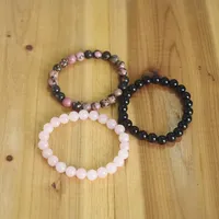 3pcs/set 8mm Natural Stone Bracelet Men Women Rhodonite Rose Quartzs Black Onyx Beaded Stackable Wrist Charm Bracelets