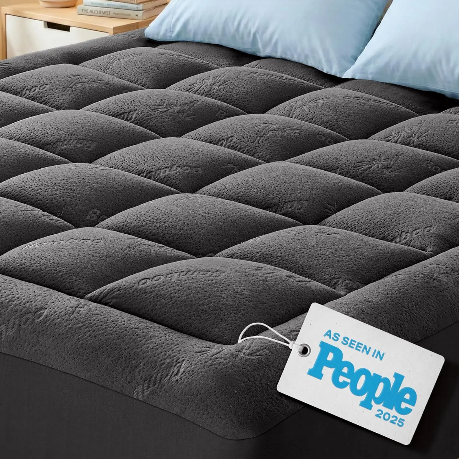

Queen Mattress Topper - Bamboo Viscose Cooling Pad for Back Pain Relief, Ultra Soft & Machine Washable, Dark Gray